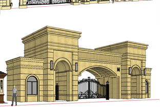 房地产小区公园欧式大门门卫岗亭su模型